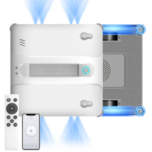 Window Cleaning Robot Liectroux S10, 8-Way Water Spray, Home Glass Floor Wall Tiles Cleaner Robot, Robot Vacuum Cleaner for Windows, Intelligent Navigation, Multiple Safety System, Frameless Works, Remote and App Control,Voice Prompts, 8 Microswitches, 9kPa Strong Suction, 240mL Water Tank, 4 Corner Brushes